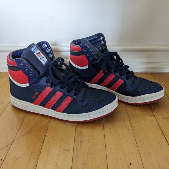 ADIDAS Top Ten RB Shoes High Top Sneakers Mens 6 / Womens 8 Navy Blue Red - Picture 3 of 9
